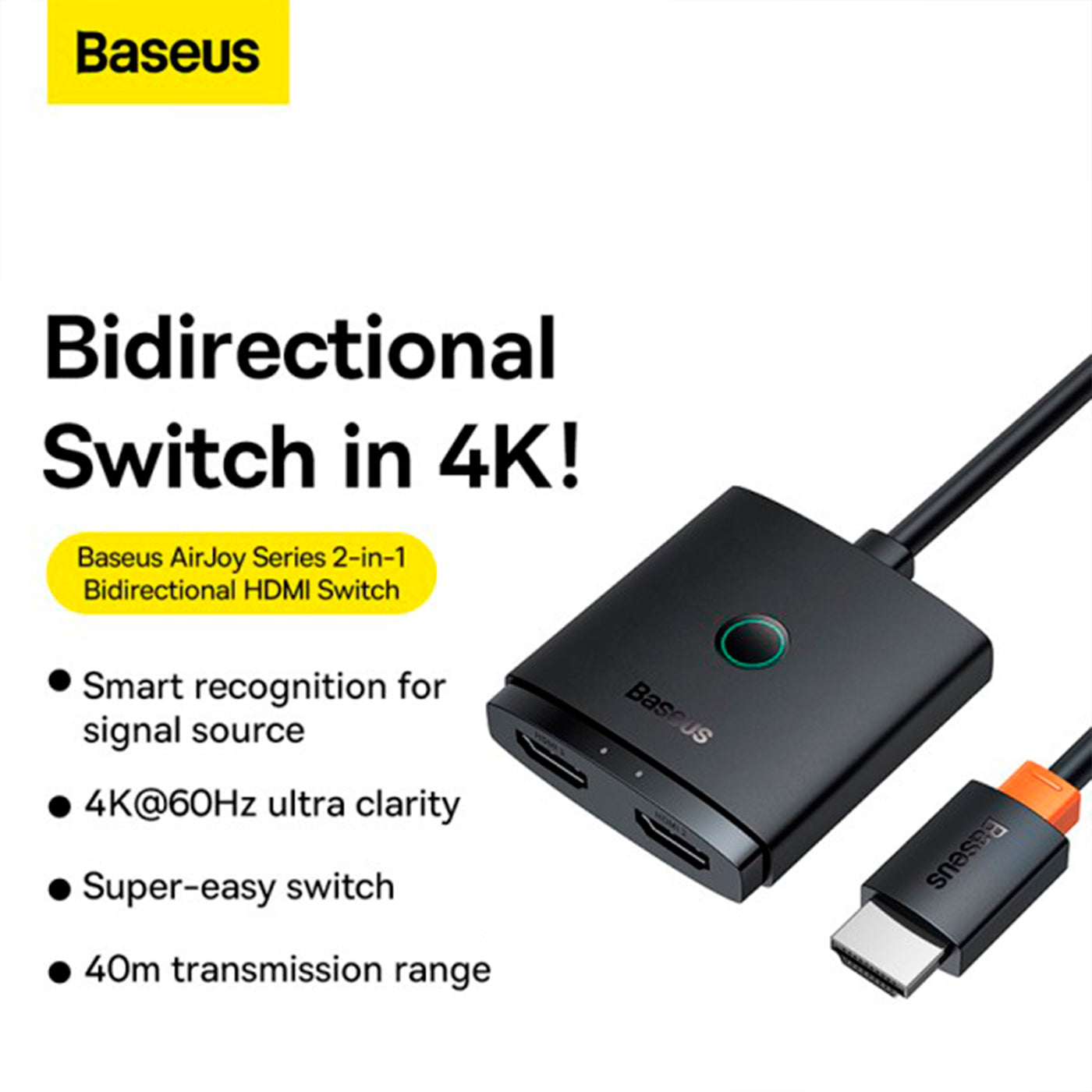 Baseus AirJoy Series 2-in-1 Bidirectional HDMI Switch  With 1m Cable Cluster Black