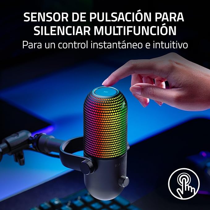 Micrófono Razer Seiren V3 Chroma USB Streaming Supercardioide c/n Sensor Touch Silent