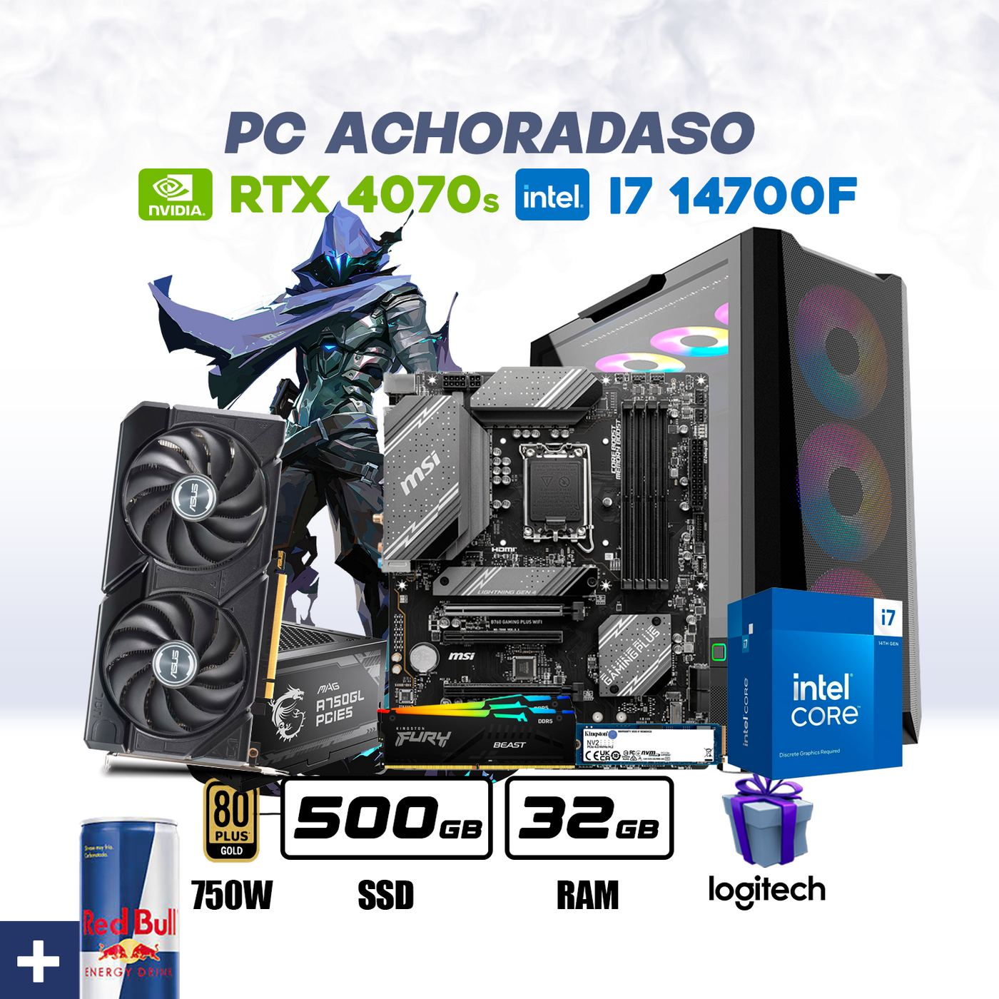 CPU Gamer Achoradazo Core i7 14700F | RTX 4070 S 12GB | 1TB SSD | 32GB DDR5 | ENF. LIQ. #G7133