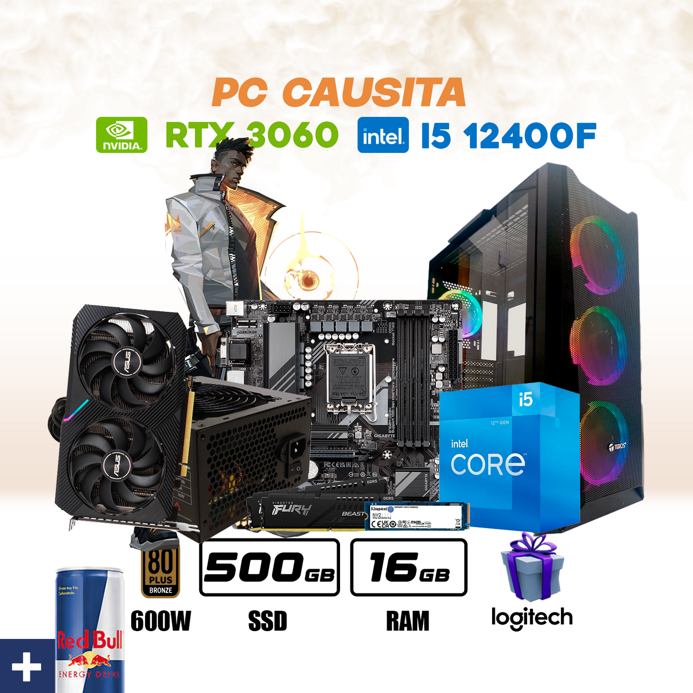 CPU Gamer Causita Intel Core I5 12400F | RTX 3060 OC 12GB | 1TB SSD | 16GB DDR5 #G5101