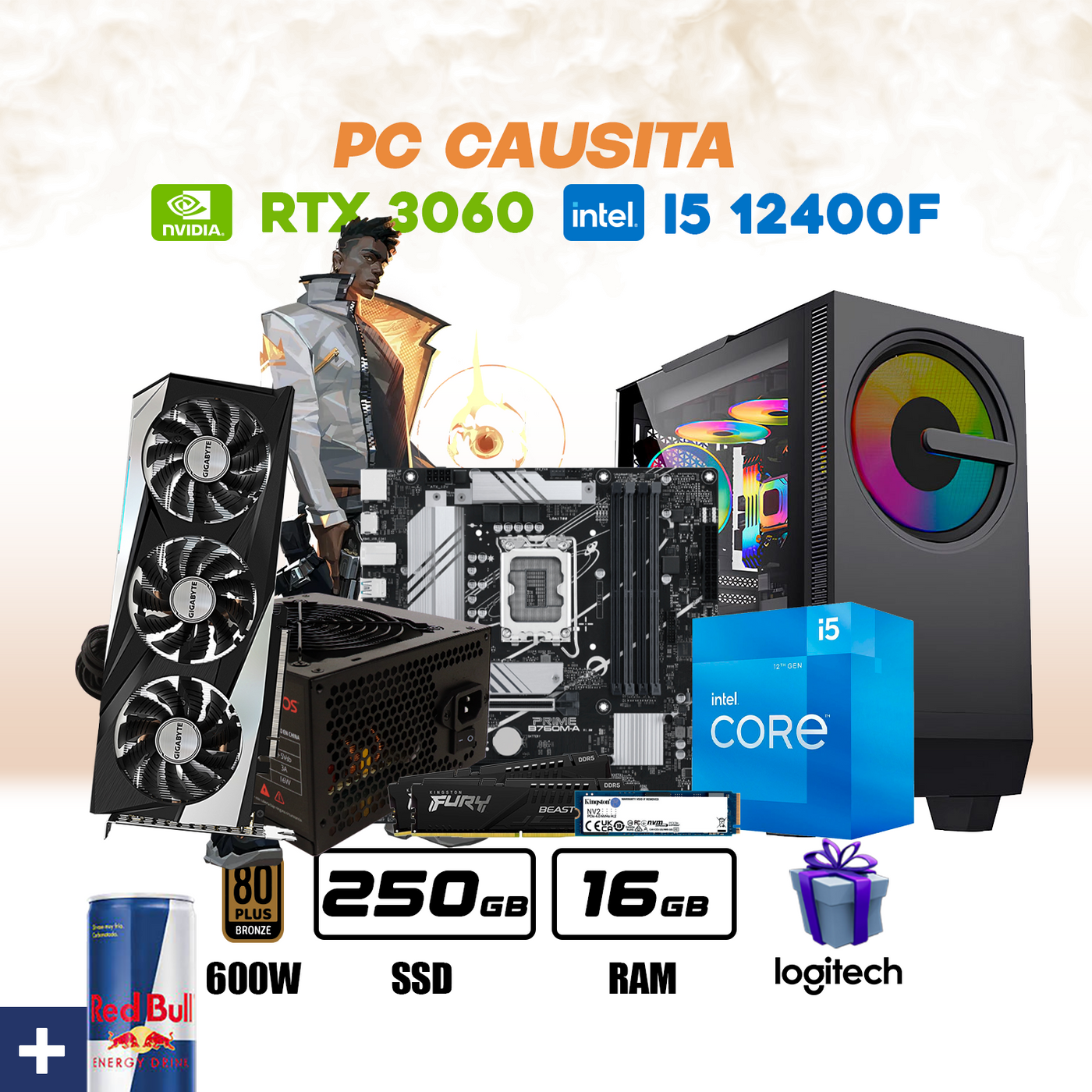 CPU Gamer Causita Intel Core I5 12400F | RXT 3060 OC 12GB | 500GB SSD | 16GB DDR4 #G5101