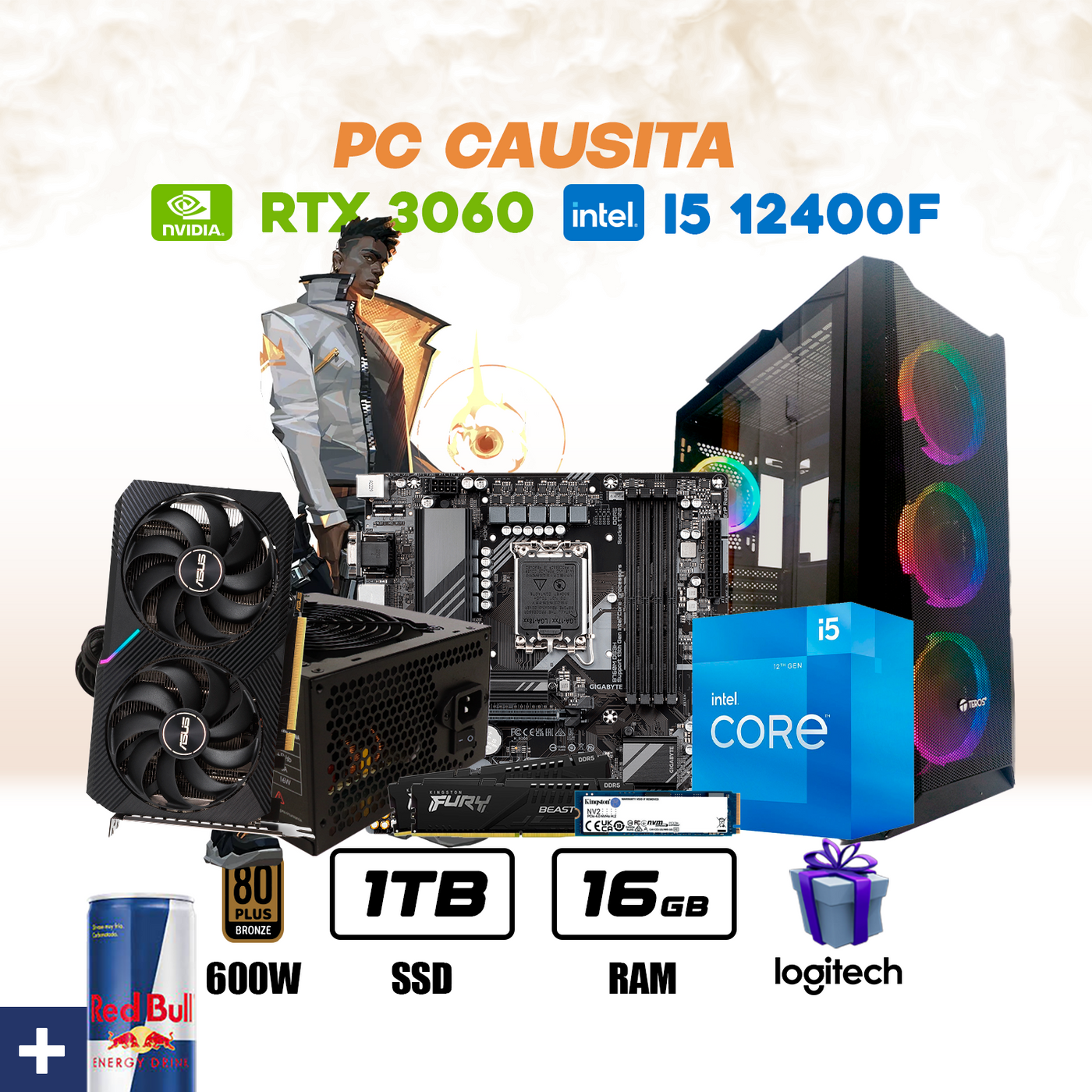 CPU Gamer Causita Intel Core I5 12400F | RTX 3060 OC 12GB | 1TB SSD | 16GB DDR5 #G5101