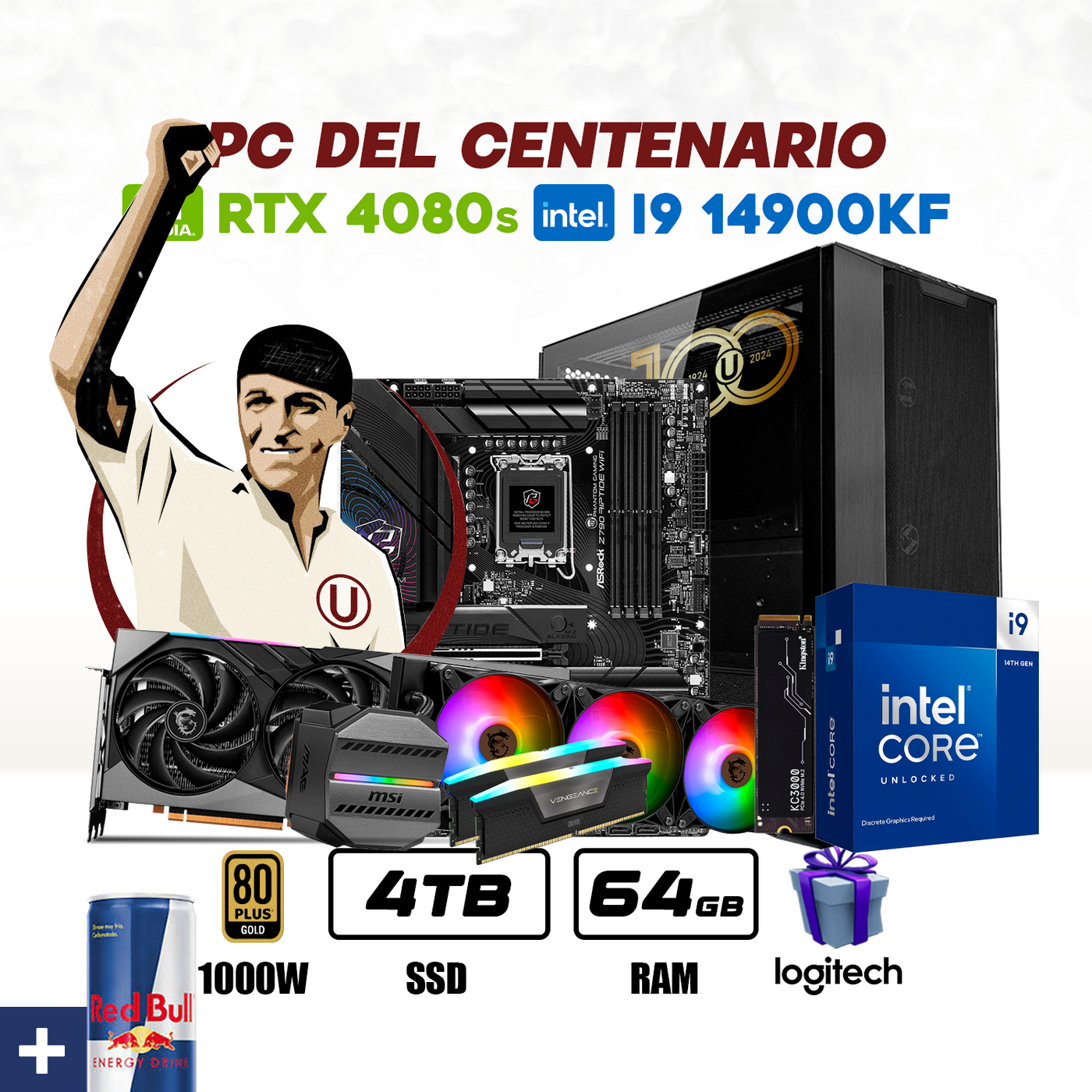 CPU Del Centenario INTEL CORE I9 149400KF | RTX 4080 SUPER | 2TB SSD M.2 | 64GB RAM DDR5 | ENF.LIQ.