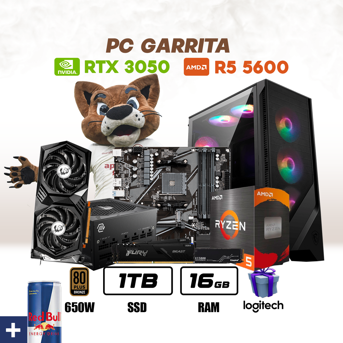 CPU Garrita AMD Ryzen 5 5600 | RTX 3050 6GB | 1TB SSD | 16GB DDR4