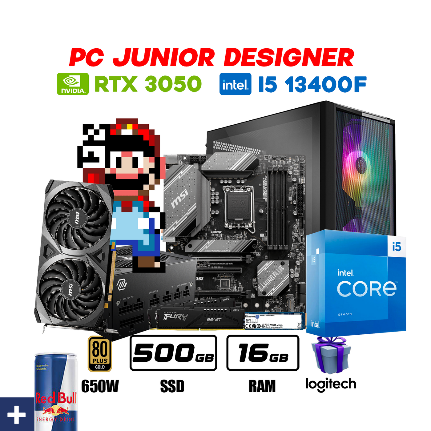 CPU Jr Designer Intel Core i5 13400F | RTX 3060 OC 12GB | 1TB SSD | 16GB DDR5 #D5121