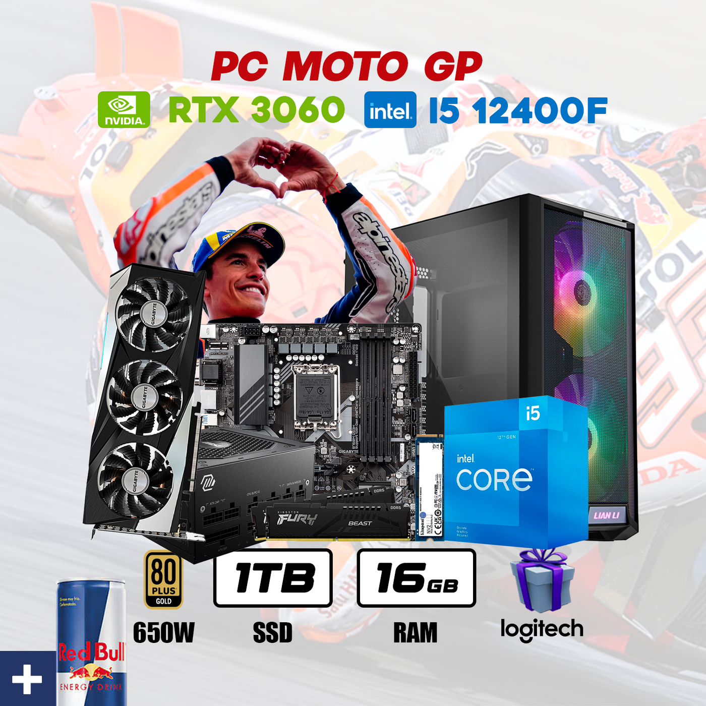 CPU Gamer Moto GP Core i5 12400F | RTX 3060 12GB | 1TB SSD | 16GB DDR4 #G5122