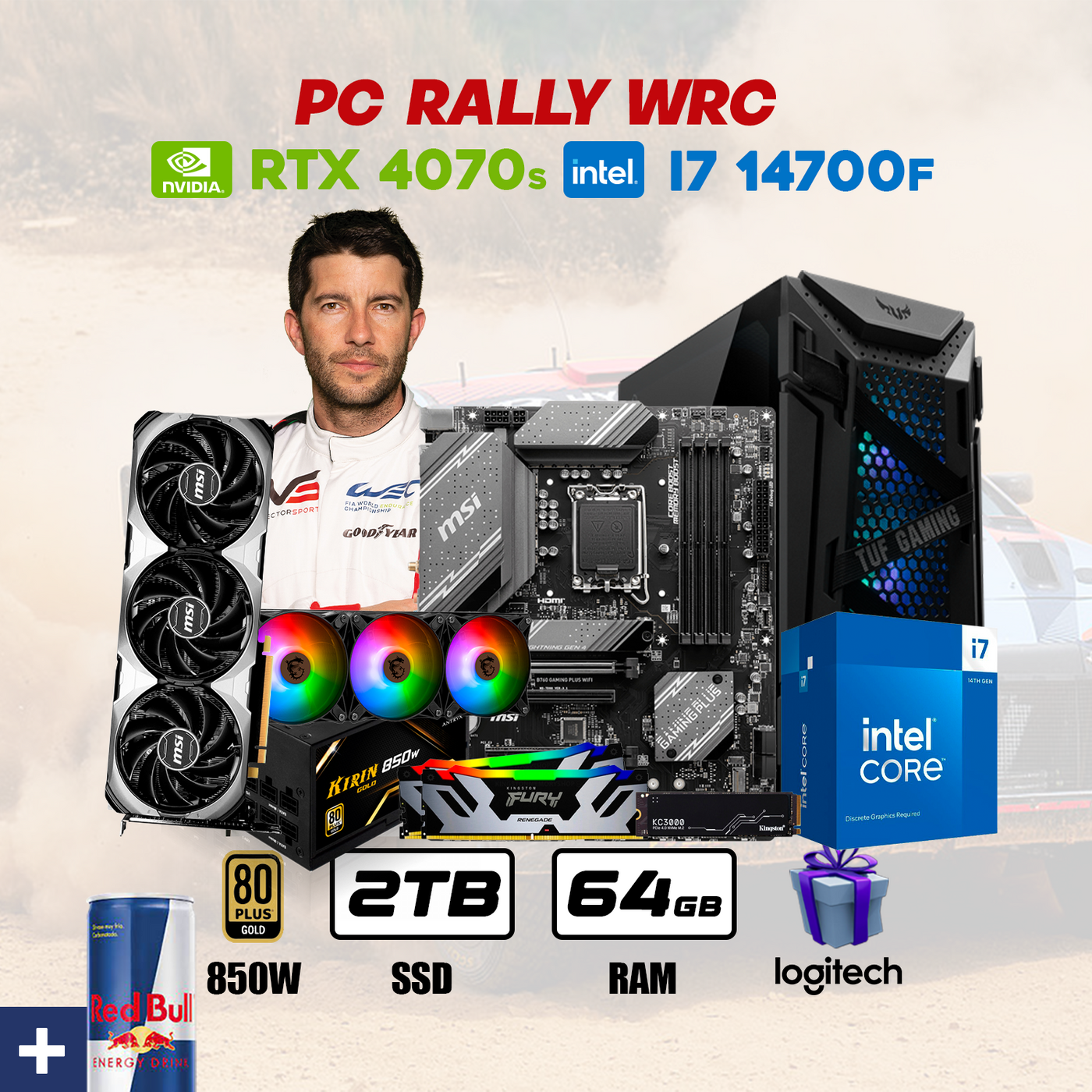 PC Rally WRC Intel Core i7 14700F | RTX 4070 SUPER 12GB | 2TB SSD | 64GB DDR5 | ENF. LIQ. #WRC24