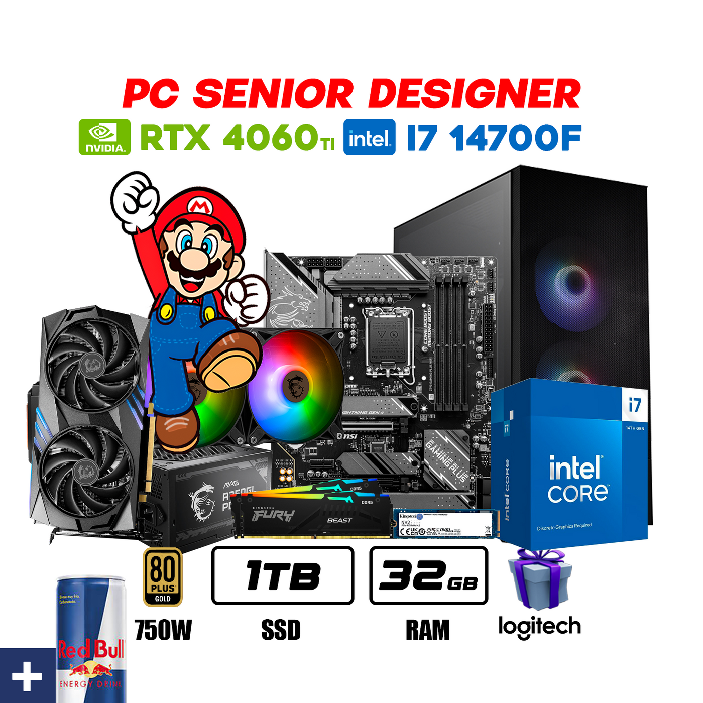 CPU Sr Designer Intel Core i7 14700F | RTX 4060TI 8GB | 1TB SSD | 32GB DDR5 | ENF. LIQ