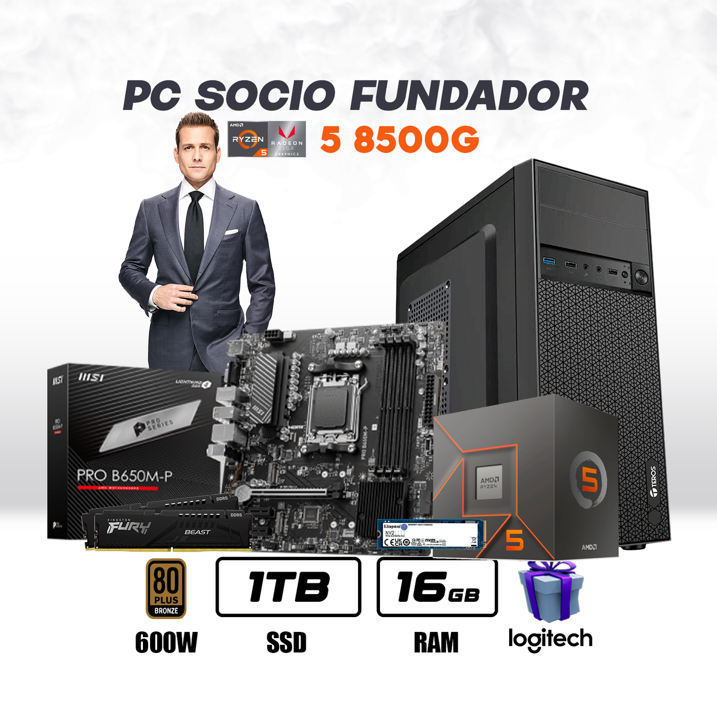 CPU Oficina Socio Fundador AMD Ryzen 5 8600G | Vega 7 | 1TB SSD | 16GB DE Ram DDR5 #O6053 - Achorao