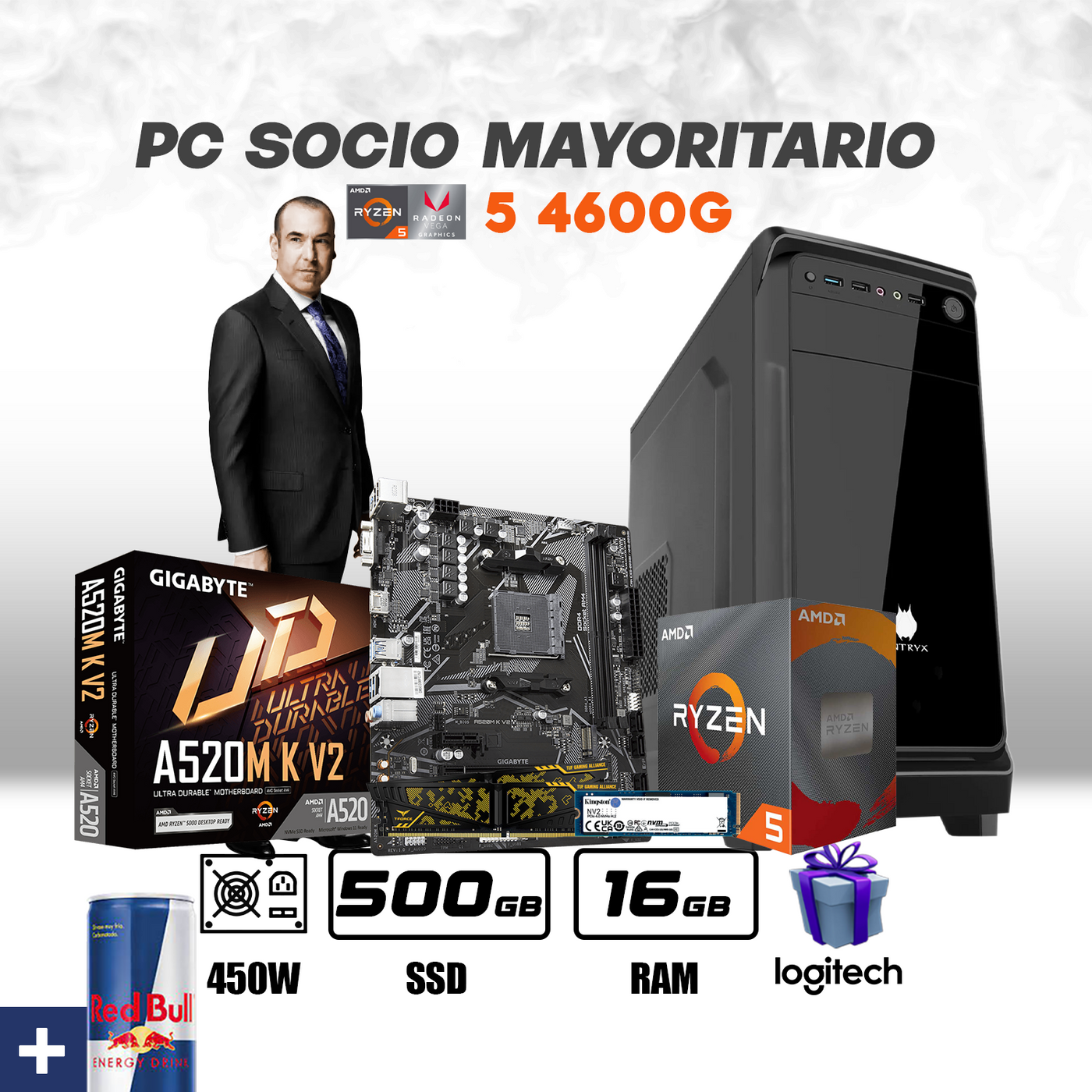 CPU Oficina Socio Mayoritario AMD Ryzen 5 4600G | Vega 7 | 500GB SSD | 8GB DE Ram DDR4 #O4052