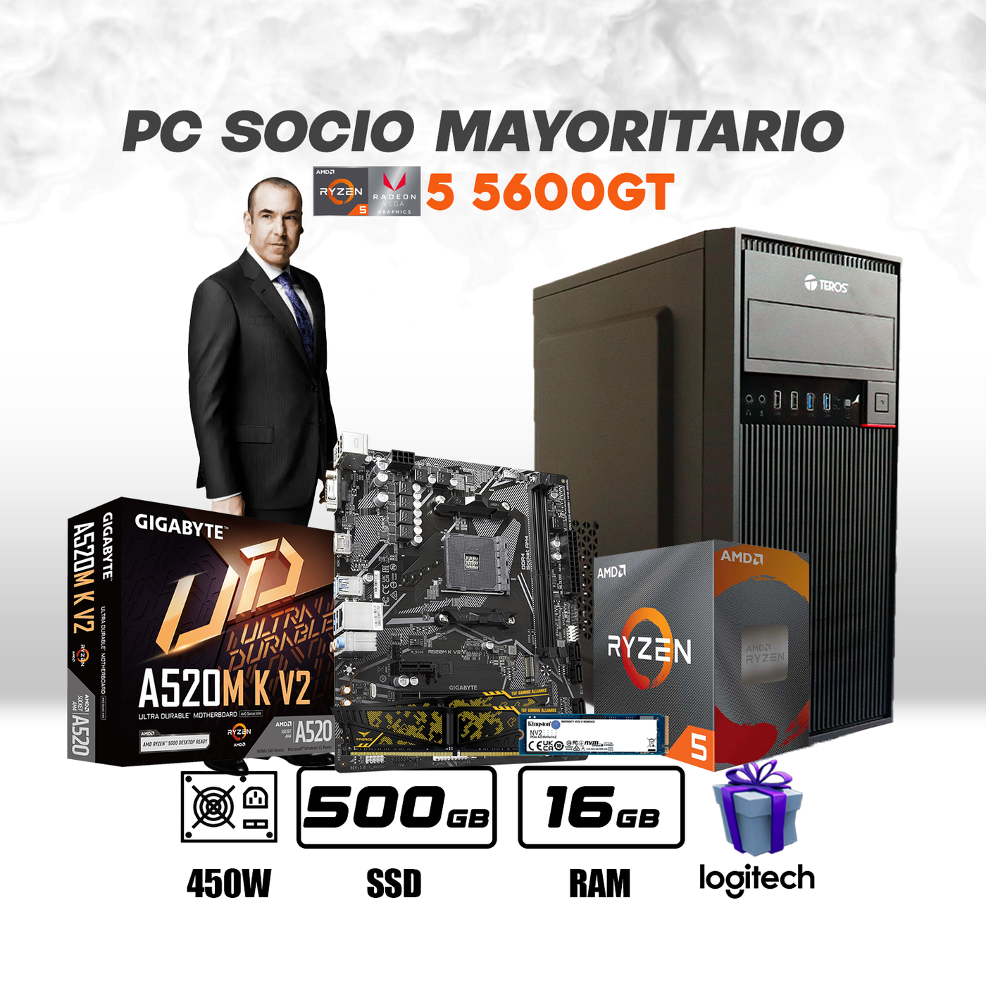 CPU Oficina Socio Mayoritario AMD Ryzen 5 5600GT | Vega 7 | 500GB SSD | 16GB DE Ram DDR4 #O4052 - Achorao