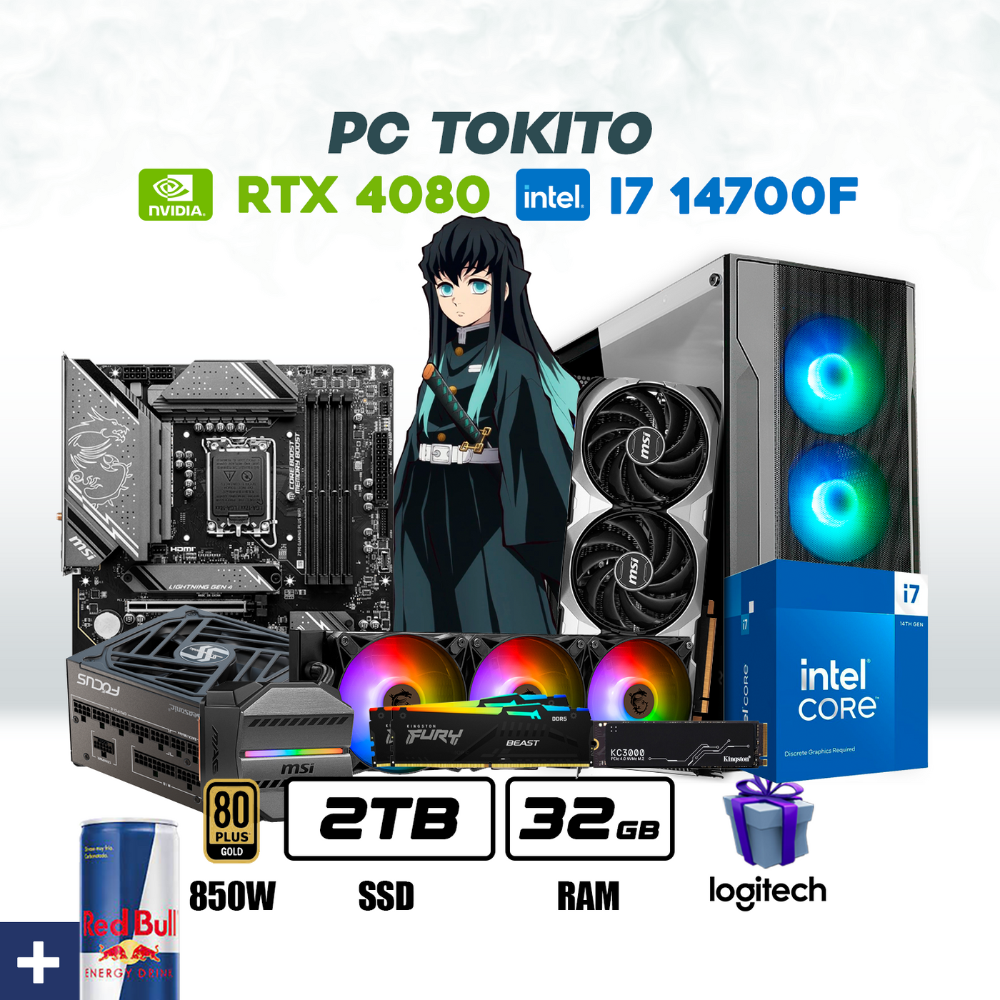 CPU Tokito Intel Core I7 14700F | Rtx 4080 Super 16Gb | 2Tb Ssd | 32Gb Ram | Enf. Liq. #P7133TK