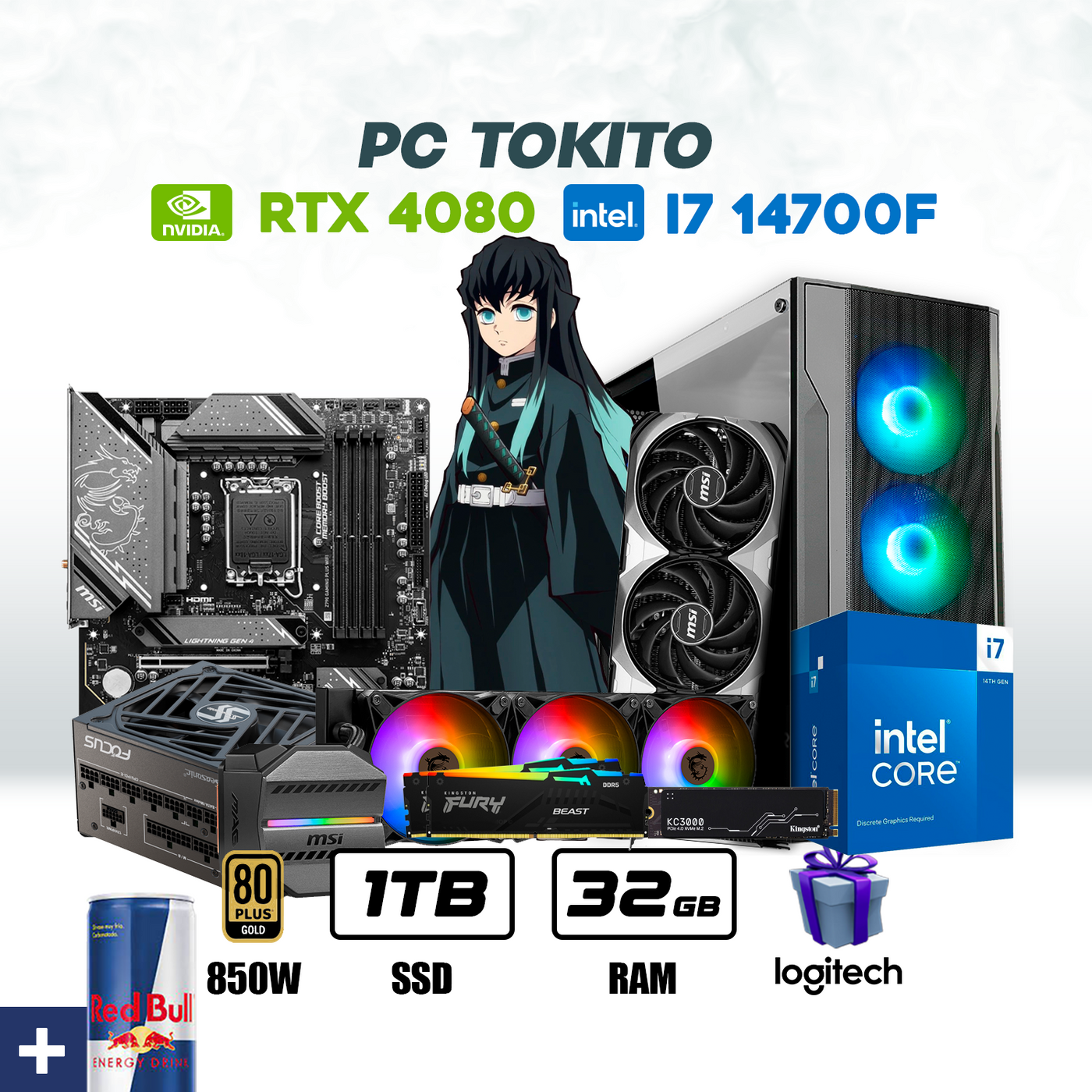 CPU Tokito Intel Core I7 14700F | Rtx 4080 Super 16Gb | 2Tb Ssd | 32Gb Ram | Enf. Liq. #P7133TK