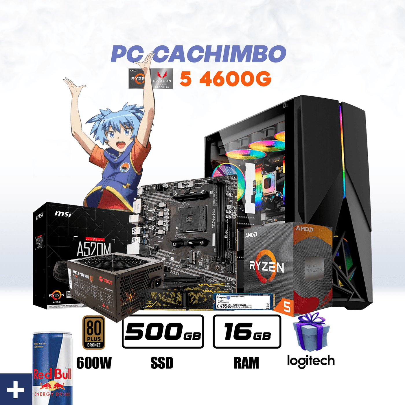 CPU Cachimbo AMD Ryzen 5 4600G | VEGA 7 | 500GB SSD | 16GB DDR4 #S4051