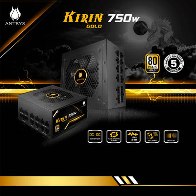 Fuente de poder ANTRYX 750W KIRIN GOLD, 80 PLUS GOLD, MODULAR (GPX750S)