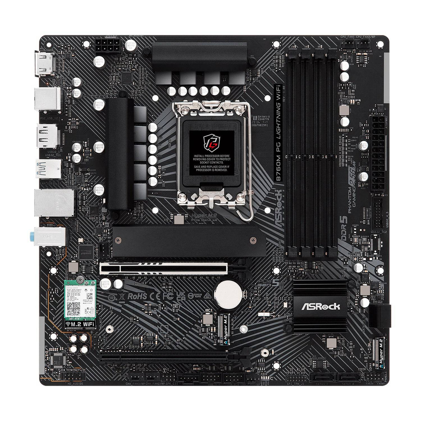 Motherboard ASROCK B760M PG LIGHTNING WIFI,DDR5 7200MHz (OC), M.2(PCIe Gen4x4), PCIE 5.0 .