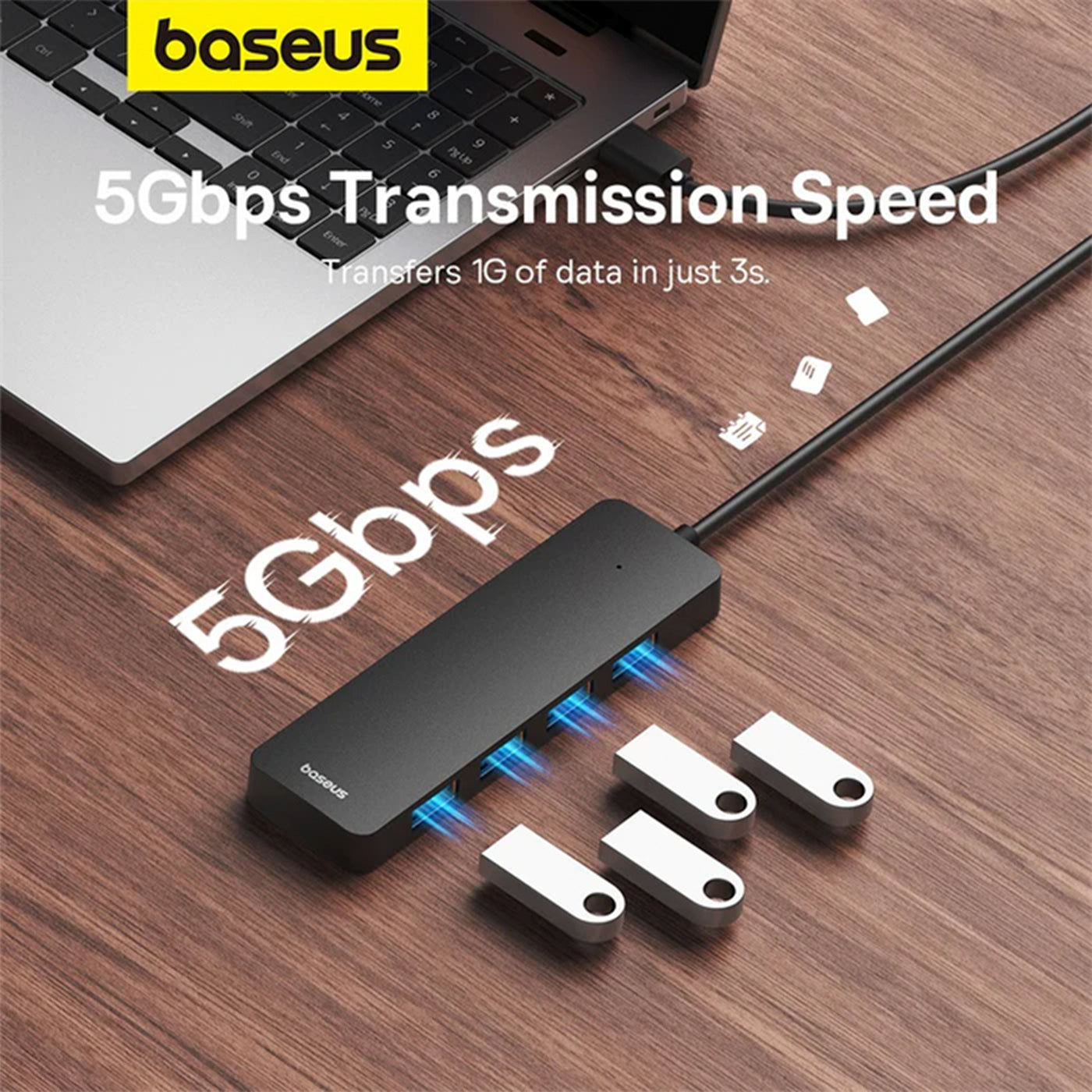 Baseus UltraJoy Series 4-Port  HUB Lite 100cm Cluster Black（USBA to USB3.0*4）