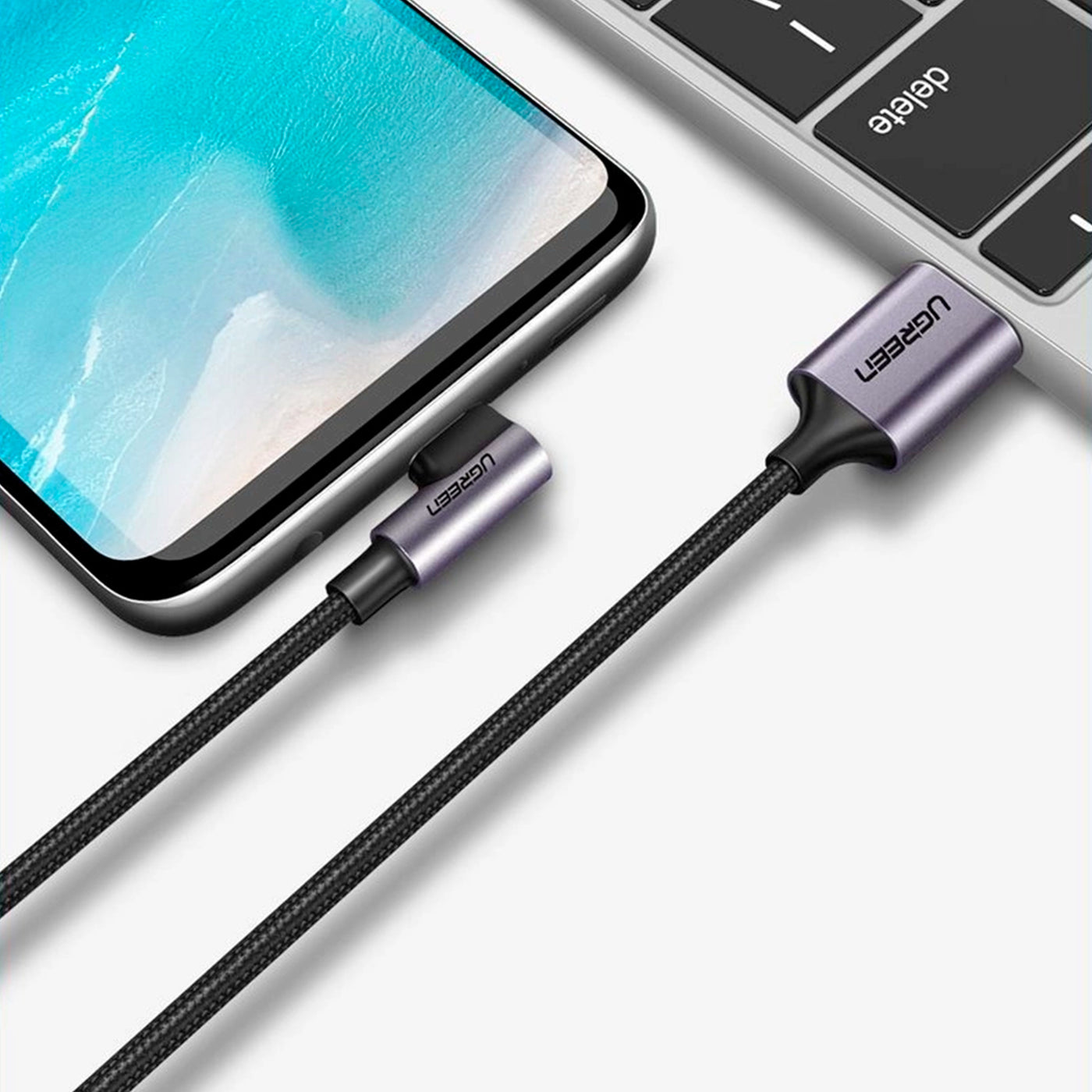 UGREEN Right Angle USB-A to USB-C Cable 1m/2m (Space Gray) US284