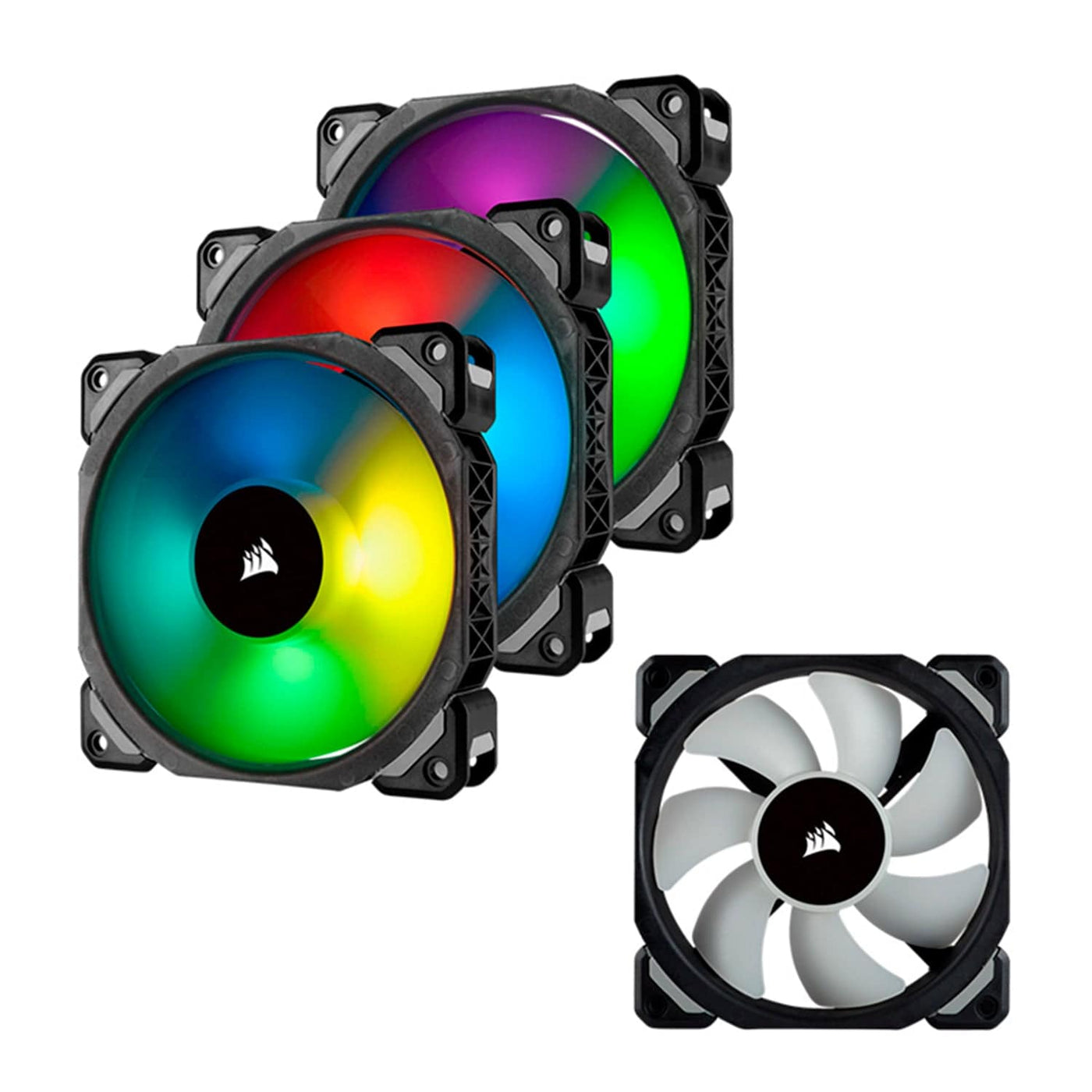 Fan Corsair ML120 Pro RGB Led, 12 cm, 1600 RPM, 13.2 VDC, 4 pines, PWM Control. (x3)