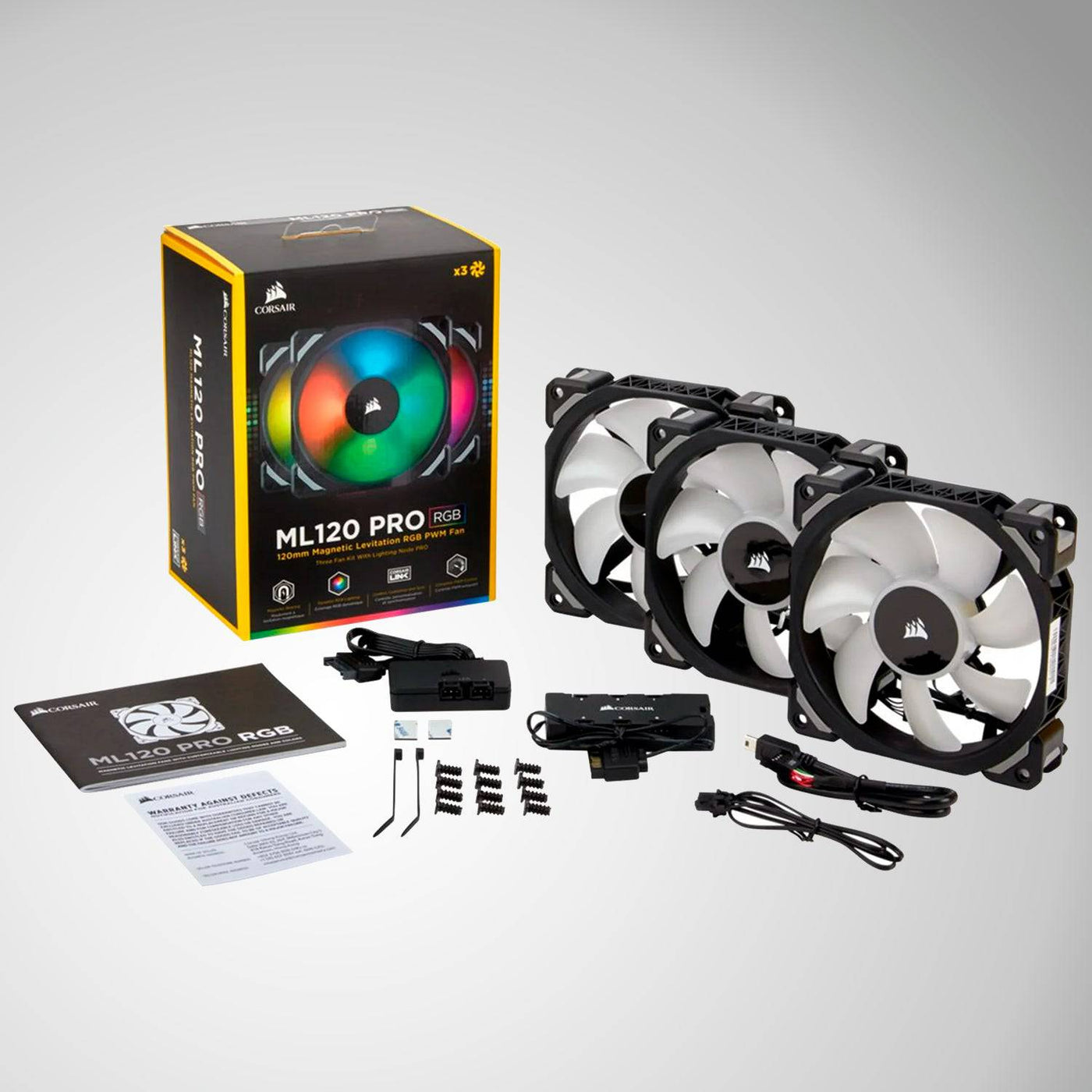 Fan Corsair ML120 Pro RGB Led, 12 cm, 1600 RPM, 13.2 VDC, 4 pines, PWM Control. (x3)