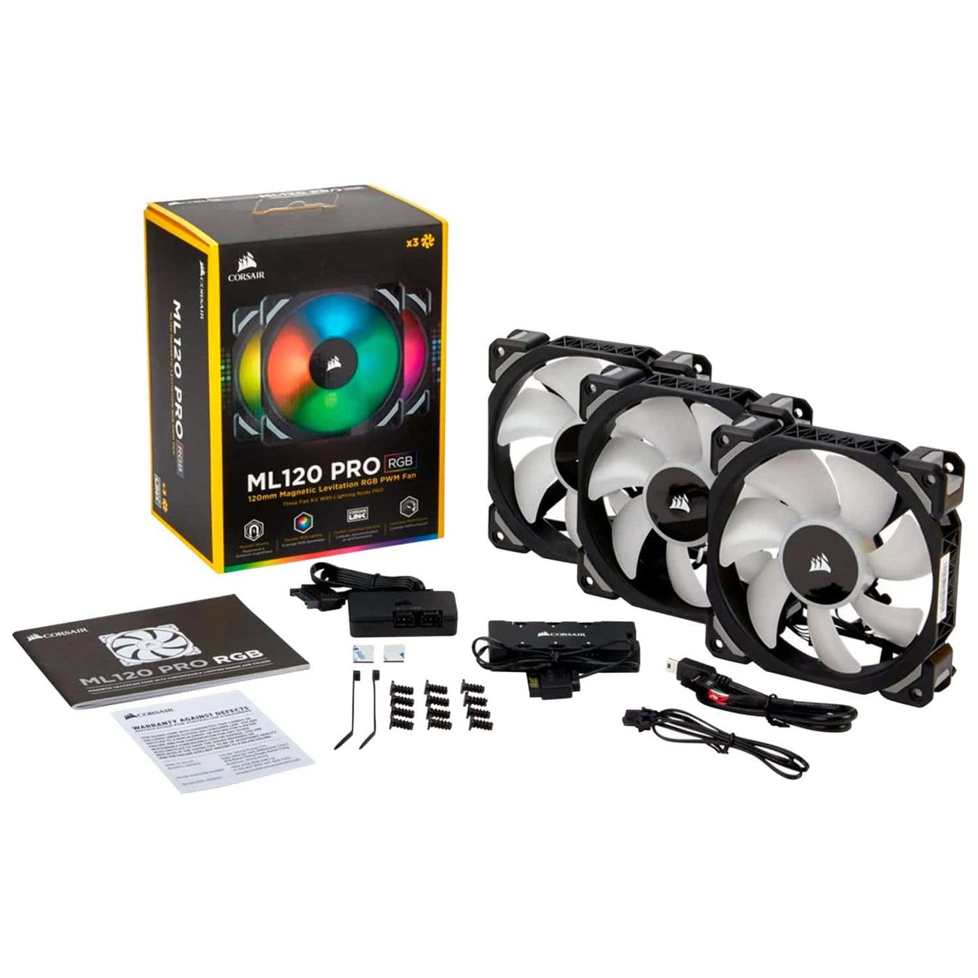 Fan Corsair ML120 Pro RGB Led, 12 cm, 1600 RPM, 13.2 VDC, 4 pines, PWM Control. (x3)