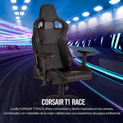 Silla Gamer Corsair T1 Race Diseño inspirado en las carreras – Cómodo exterior de polipiel – Construcción de acero – Apoyabrazos 4D