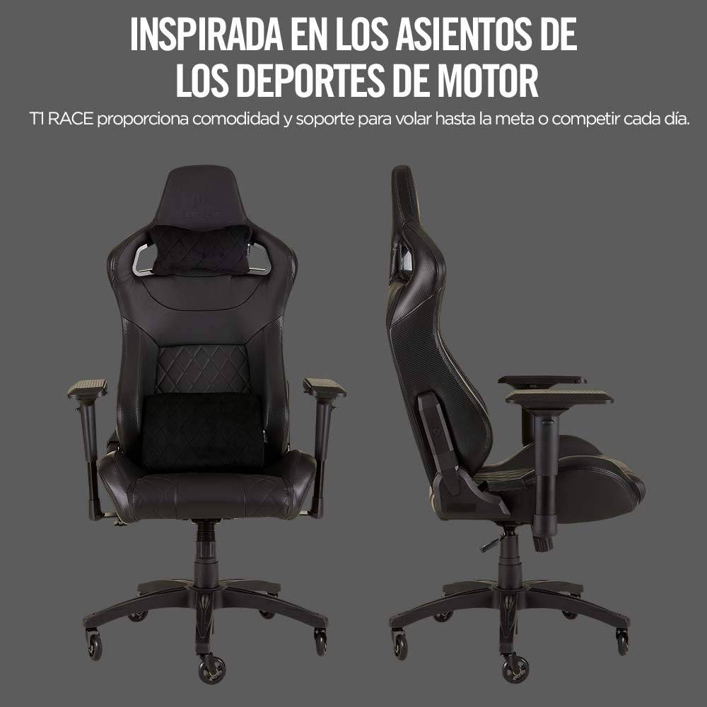 Silla Gamer Corsair T1 Race Diseño inspirado en las carreras – Cómodo exterior de polipiel – Construcción de acero – Apoyabrazos 4D