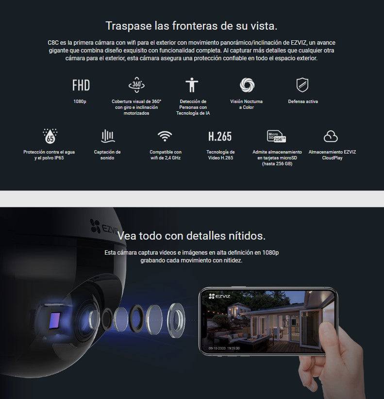 Camara de Seguridad Inteligente Ezviz C8C Lite  exterior - 2MP - Vista 360° - Lente 4MM