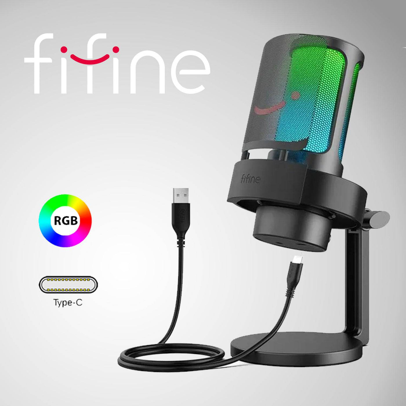 Microfono Fifine A8 Black Mac/PS4/PS5, con control RGB, silencio táctil