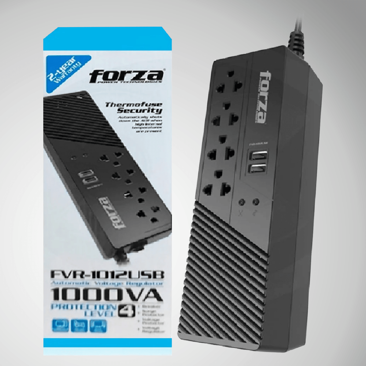 ESTABILIZADOR Forza FVR-1012USB 4 TOMAS/1000VA/500W C/2USB