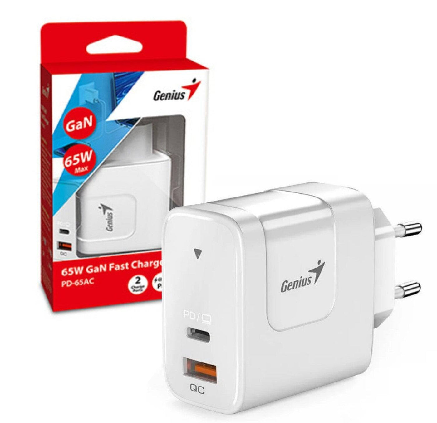 Cargador de pared genius PD-65AC 65w fast charge 1 usb-c 1 usb-A