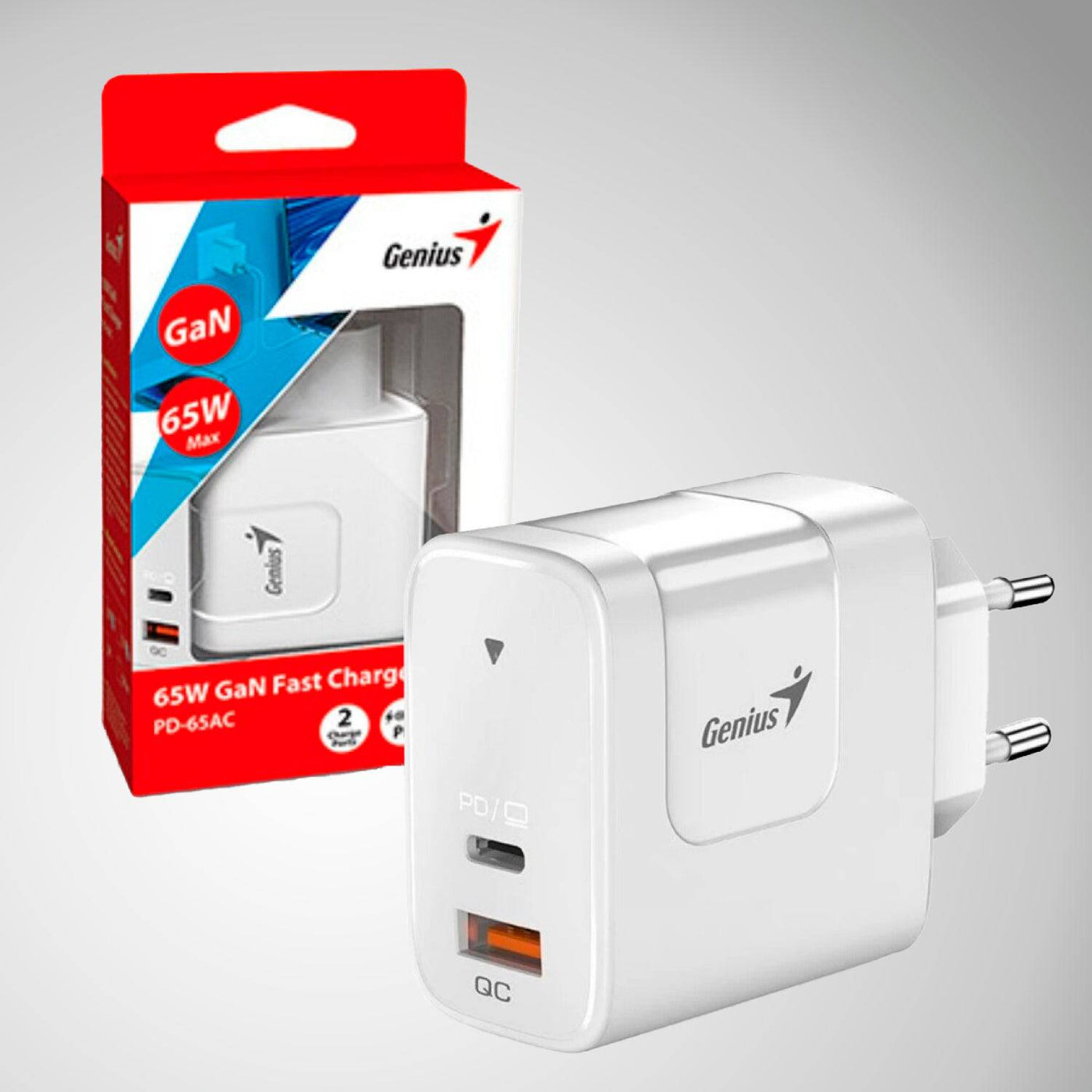 Cargador de pared genius PD-65AC 65w fast charge 1 usb-c 1 usb-A