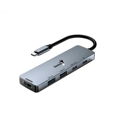 ADAPTADOR HUB USB-C GENIUS UH-500 2 USB-A 3.0 / 1 USB-C / 1 HDMI 4K POWER DELIVERY 100W SILVER