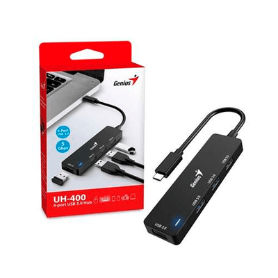 Adaptador Hub USB-C Genius UH-400 4 USB-A 3.0 Negro