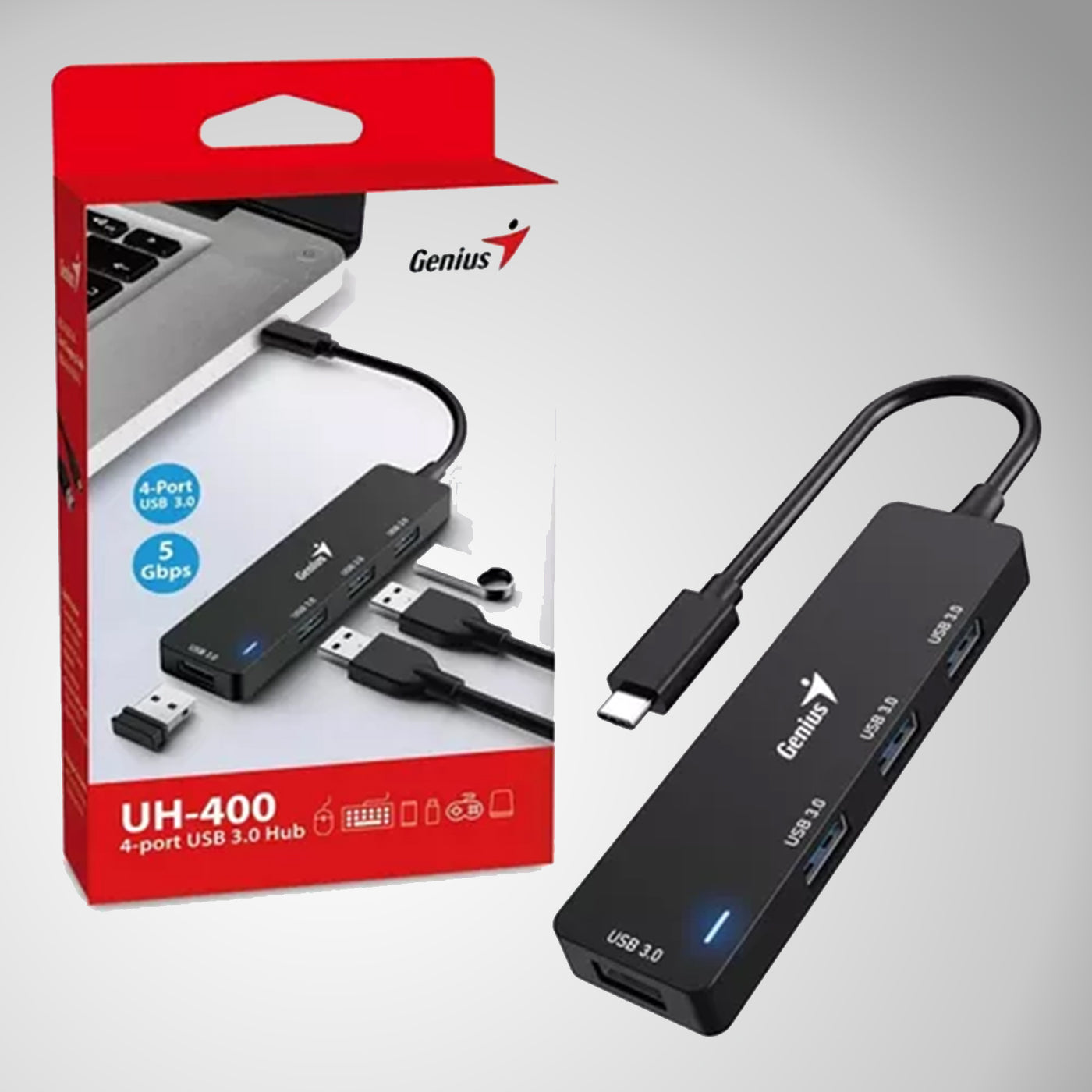 Adaptador Hub USB-C Genius UH-400 4 USB-A 3.0 Negro