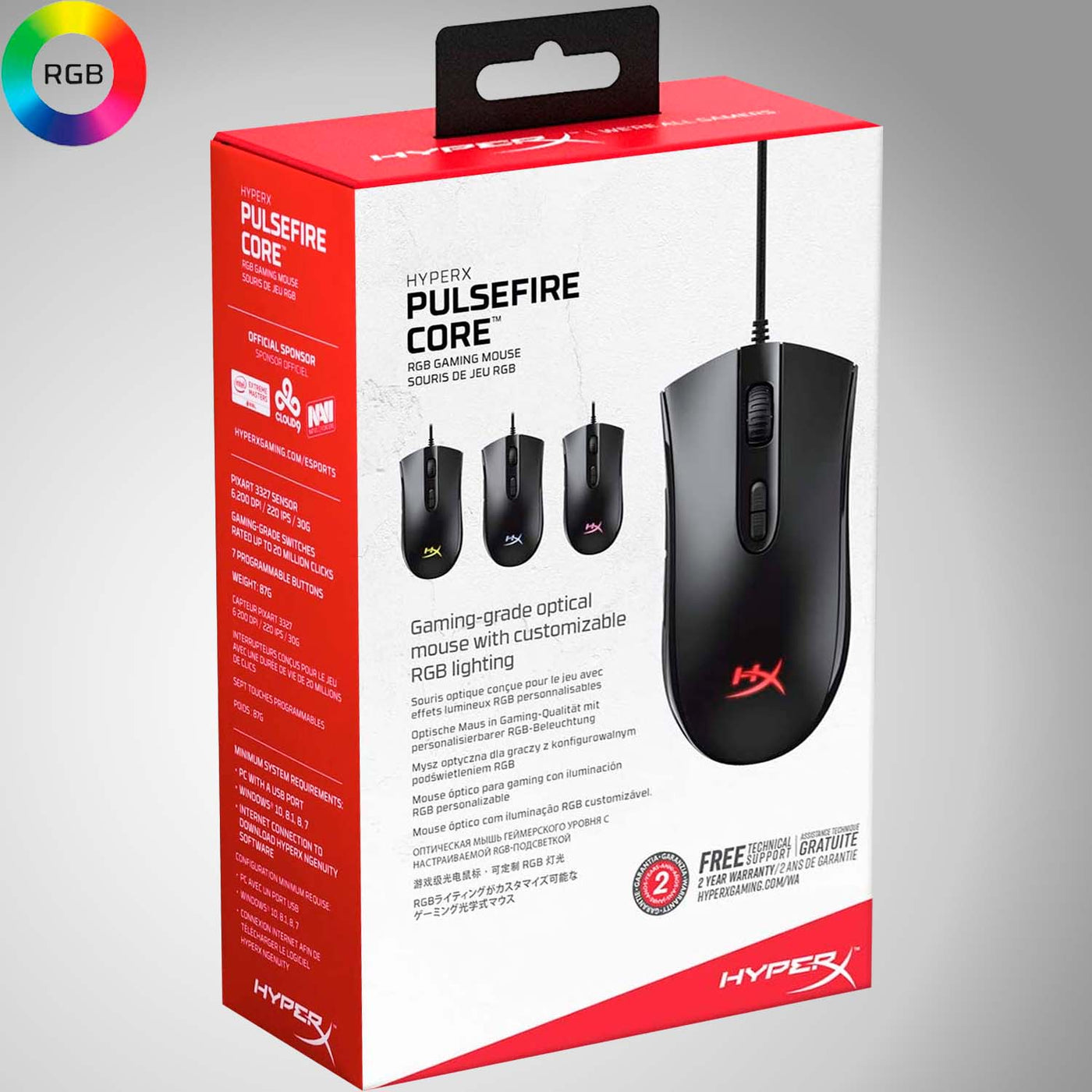 Mouse Gamer Hyperx Pulsefire Core RGB 6 Botones 6200 DPI(P163B)