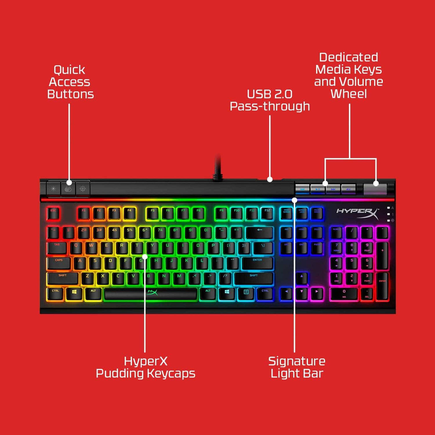 Teclado en español Hyperx Elite 2 retroiluminación LED RGB, interruptor lineal rojo - Achorao