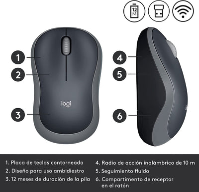 Mouse Logitech M185 Inalámbrico Portátil Plug and Play(P163B)