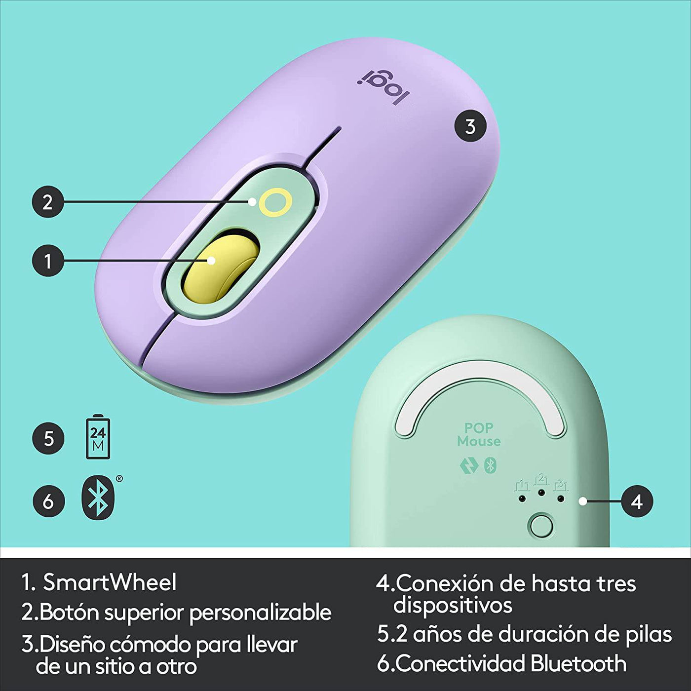 Mouse Logitech Pop Inalámbrico Bluetooth - Mac / Win