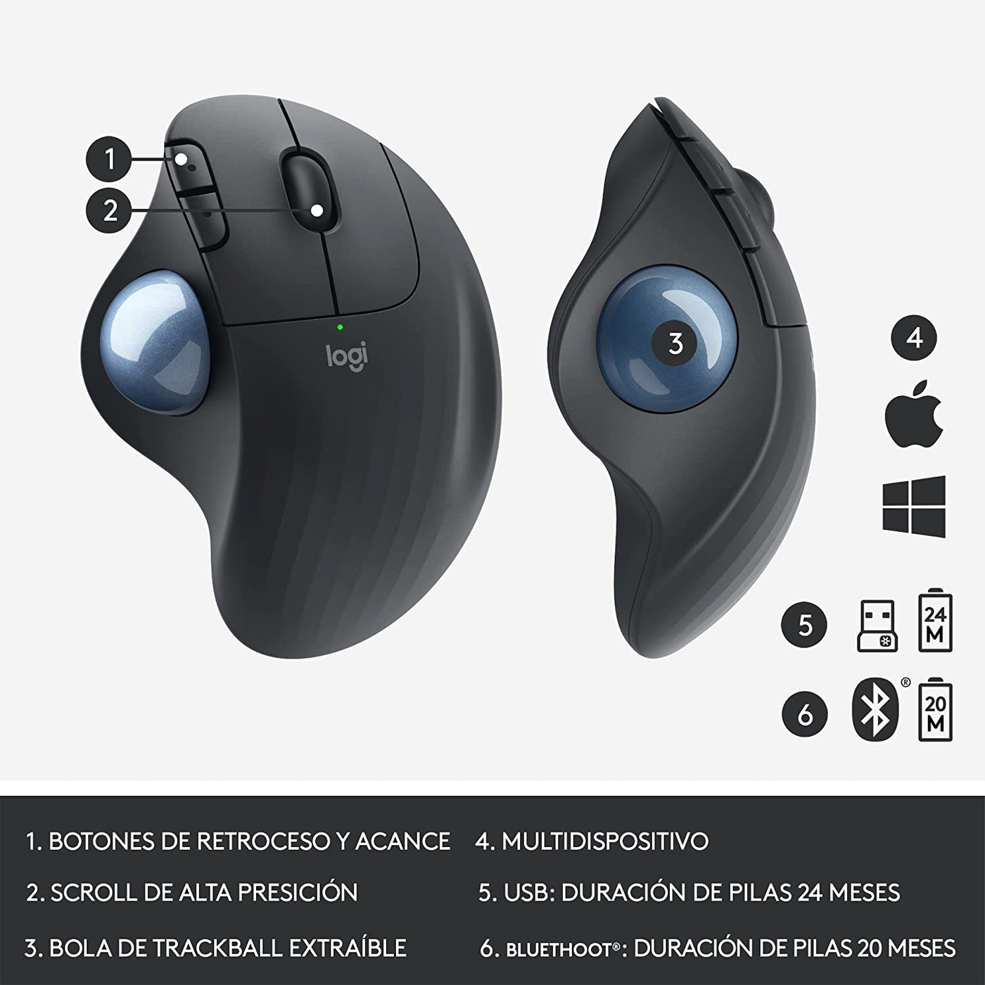 Mouse Logitech Ergo M575 TrackBall Inalámbrico Bluetooth(P163B)