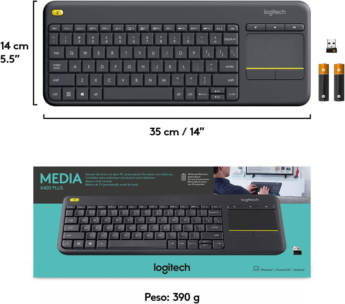 Teclado K400 Inalambrico Touchpad incluido