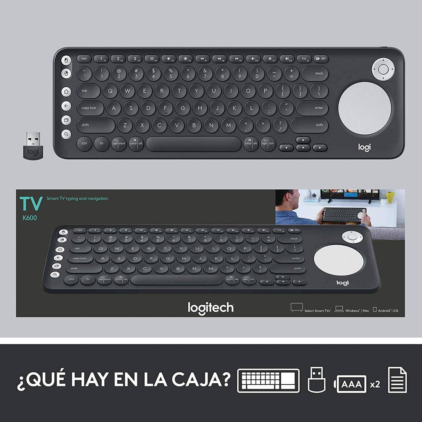 Teclado Logitech K600 Smart TV Inalámbrico USB Multimedia Touchpad