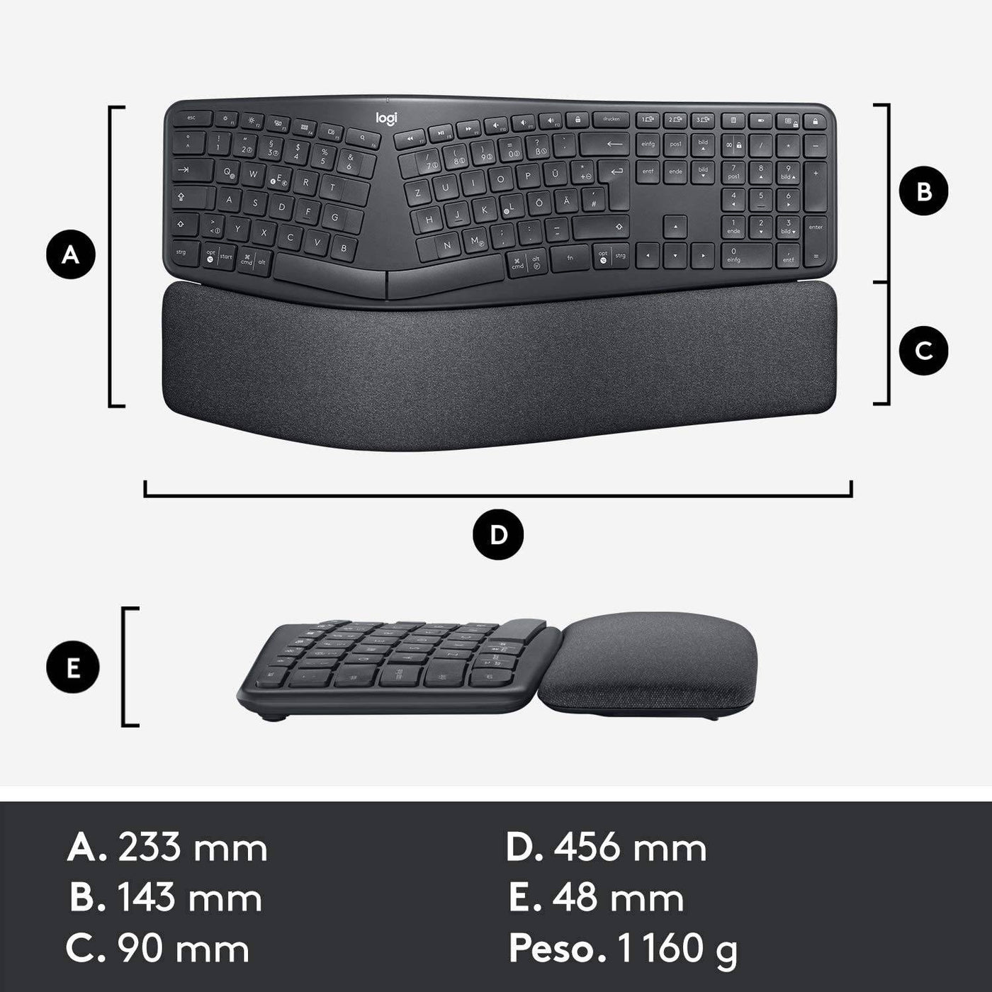 Teclado Logitech K860 ERGO Inalámbrico Ergonómico Bluetooth