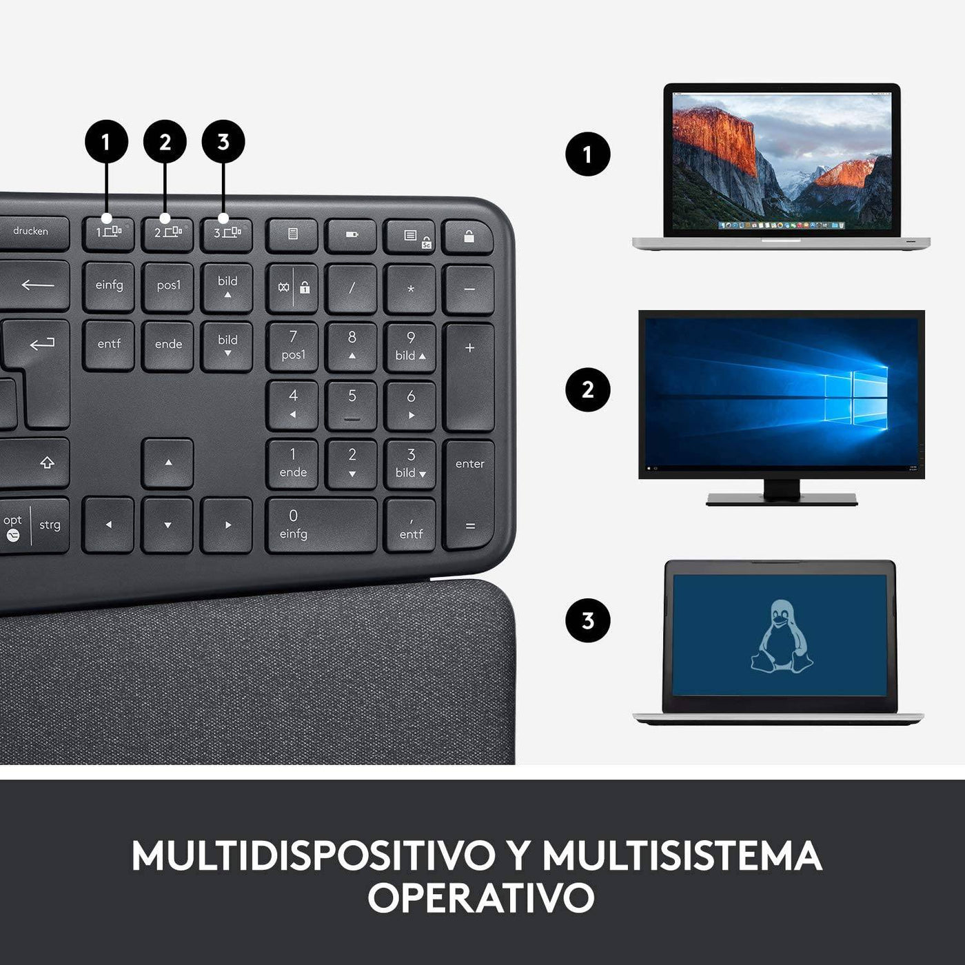 Teclado Logitech K860 ERGO Inalámbrico Ergonómico Bluetooth