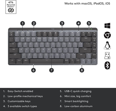 Teclado Logitech MX Mechanical Mini Carga Rápida Ecofriendly