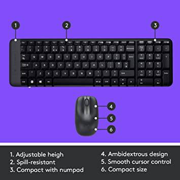 Teclado & Mouse MK220 Wireless Compacto