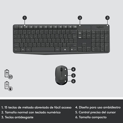 Teclado & Mouse MK235 Inalámbricos Antisalpicaduras