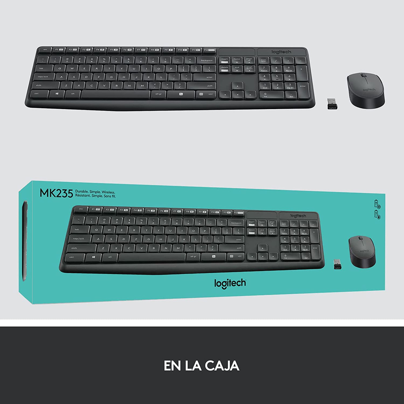 Teclado & Mouse MK235 Inalámbricos Antisalpicaduras