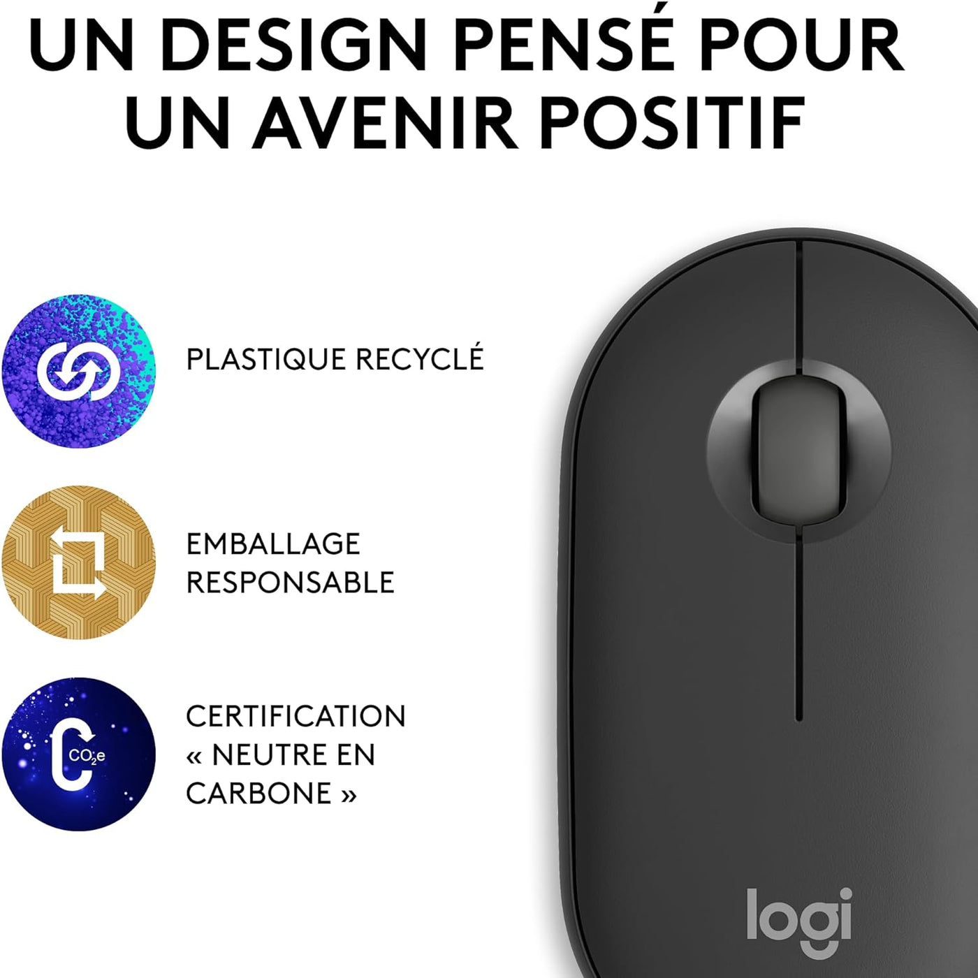 Pebble Mouse 2 M350S Bluetooth wireless ligero, personalizable, clics discretos, Easy-Switch, Windows, macOS, iPadOS, Android, ChromeOS