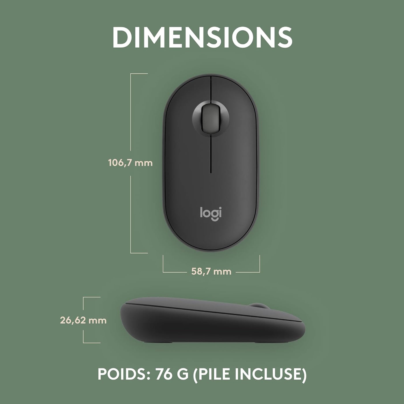 Pebble Mouse 2 M350S Bluetooth wireless ligero, personalizable, clics discretos, Easy-Switch, Windows, macOS, iPadOS, Android, ChromeOS